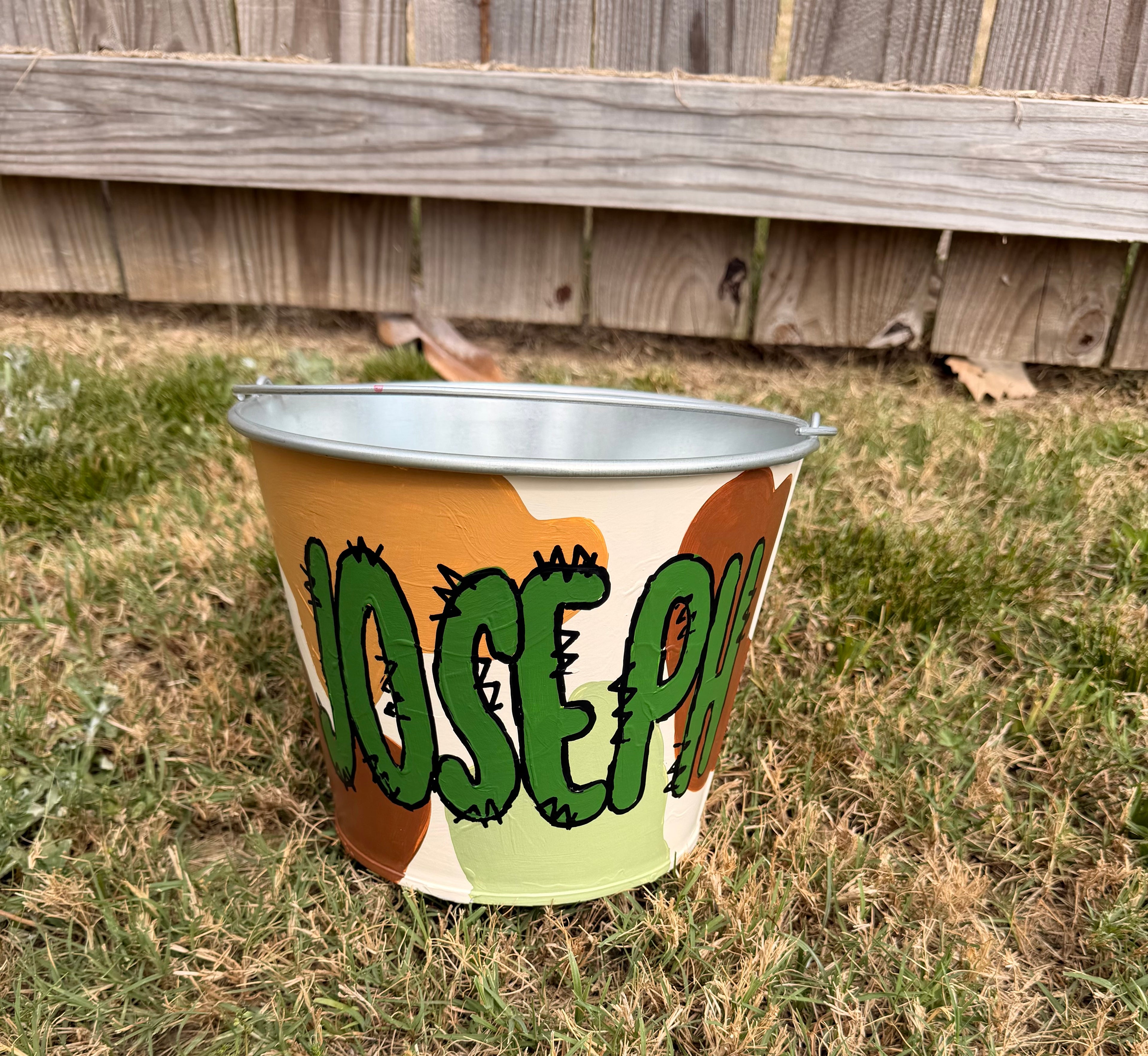 Custom Hand-Painted Metal Bucket